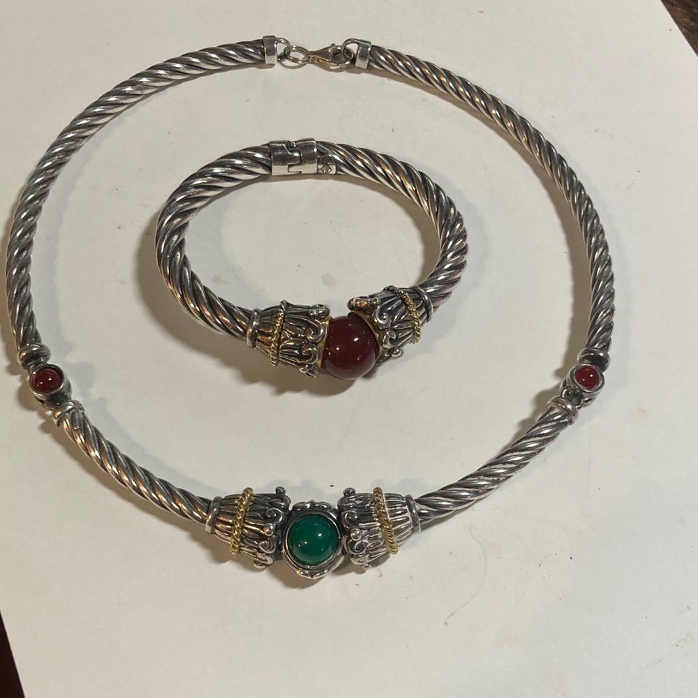 Elegant 925 Silver and Gold-Tone chunky Necklace and Bracelet Set